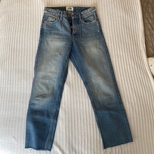 Zara straight leg high rise jeans mid wash